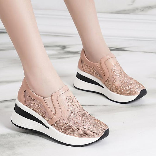 Rhinestone mesh arch support sneakers