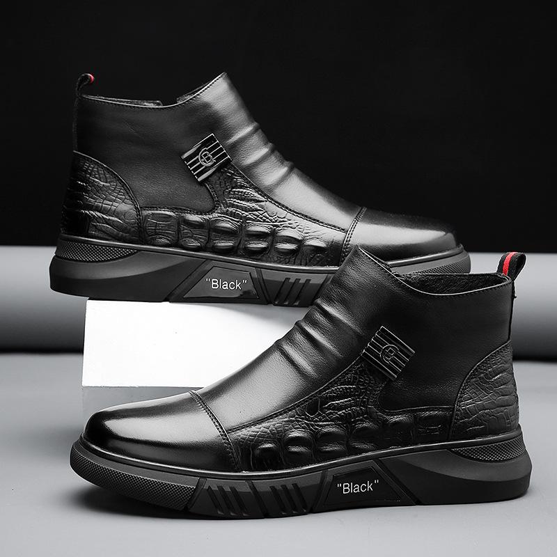 Croc-print side-zip boots