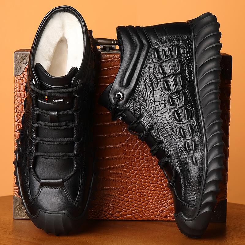 Men's warm high top leather shoes