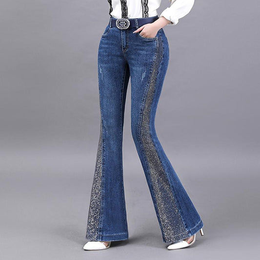 Rhinestone stretch slim-fit jeans