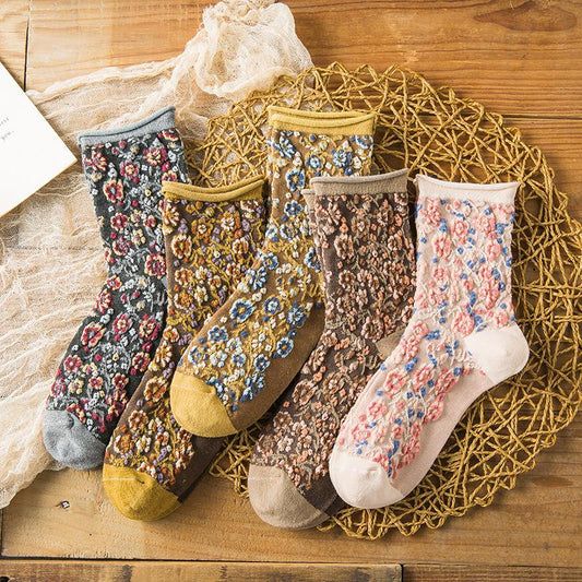 Vintage embossed floral socks